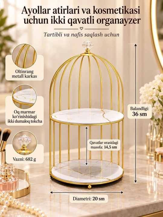 Ayollar atirlari va kosmetikasi uchun tortmali organayzer, 3 va 4 qavatli