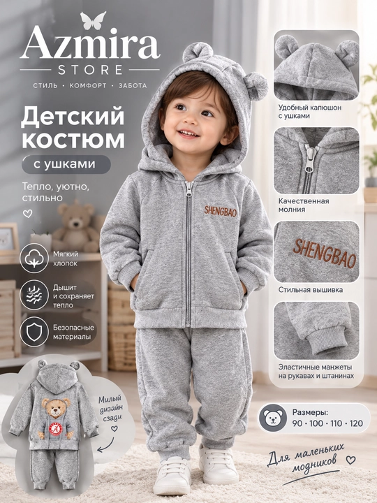 Детский зимний костюм-двойка с ушками — стиль, тепло и комфорт на каждый день  - 