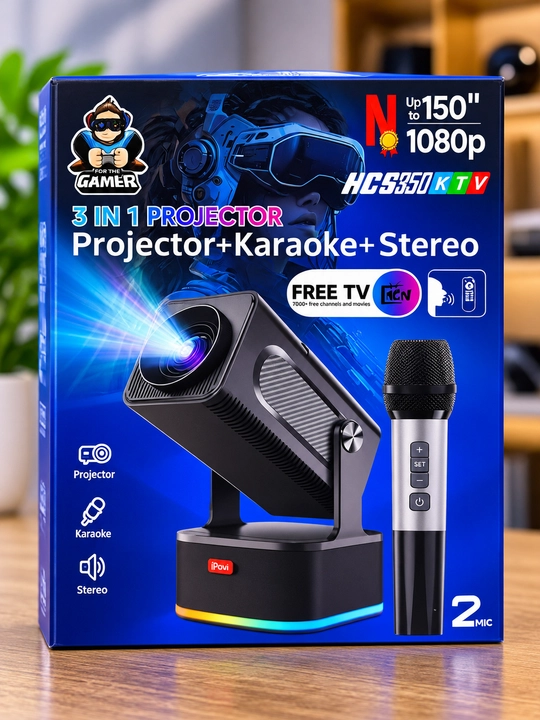 Проектор HCS350 1080P — домашний проектор для кинотеатра и караоке со стереозвуком и микрофоном - 