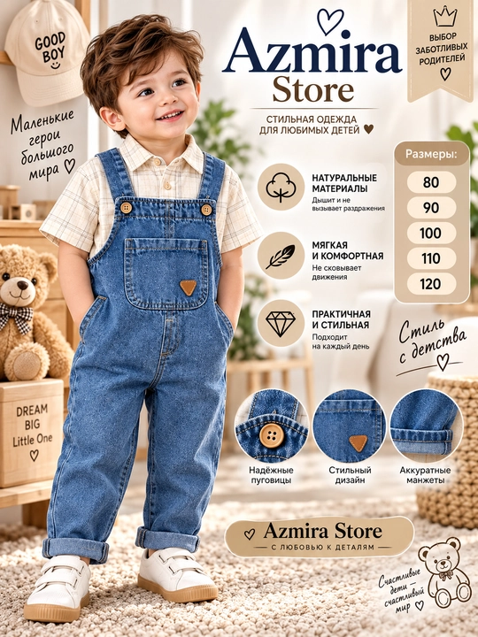 Детский джинсовый комбинезон для мальчика и девочки Azmira Store