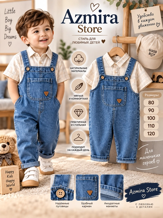 Детский джинсовый комбинезон для мальчика и девочки Azmira Store