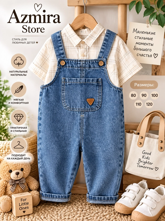 Детский джинсовый комбинезон для мальчика и девочки Azmira Store