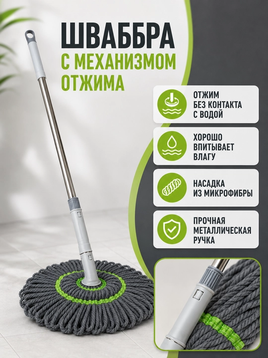 Самоотжимная швабра для пола из микрофибры