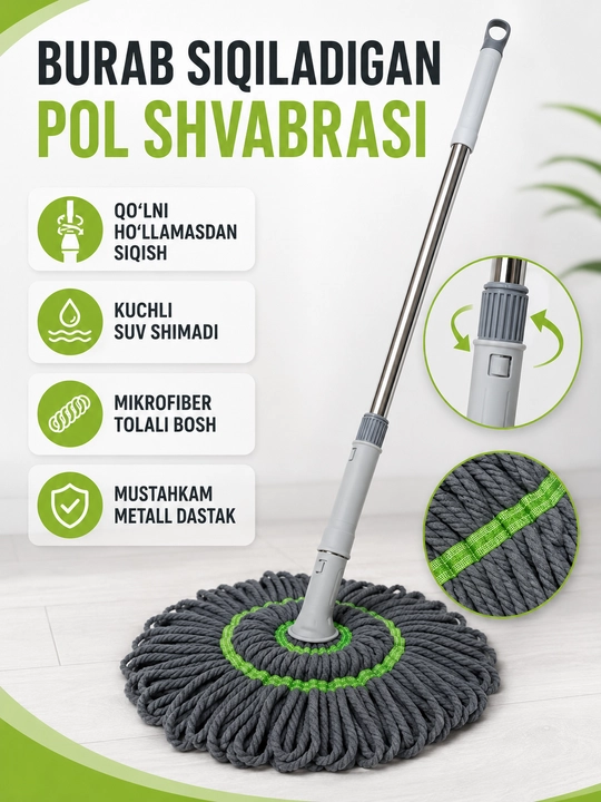 O‘z-o‘zidan siqiladigan mikrofiber pol shvabrasi - 
