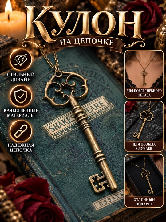 Gotik marjon: kalit yoki yulduzli va toshli xoch, vintage uniseks bo‘yin zanjiri - 