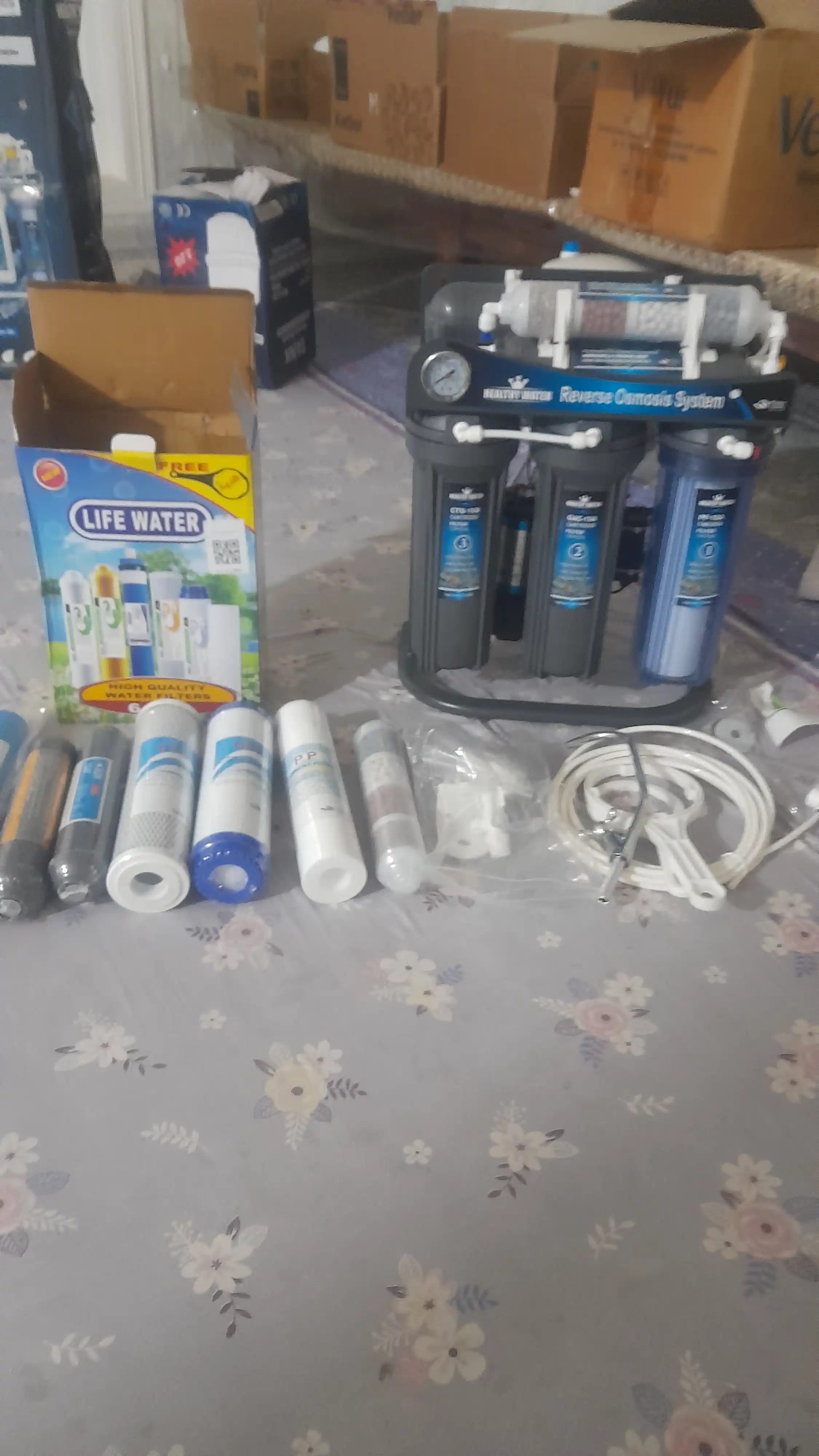 Фильтр для воды с насосом, 7-ступенчатый обратный осмос RO, 75 GPD, 12 л,кран +7 катриджей
