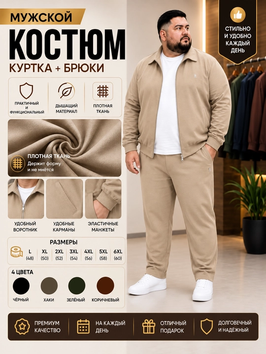 Мужской костюм куртка и брюки, повседневный, большие размеры L–6XL