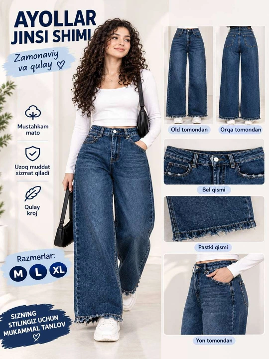 Bo'ksa qismidan kengayib ketgan jinsi shimlar, baggy shimlar