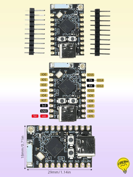 ESP32 C3, C5, C6, H2, S3 super mini platalari, WiFi4, WiFi6, BLE, Zigbee, Thread bilan