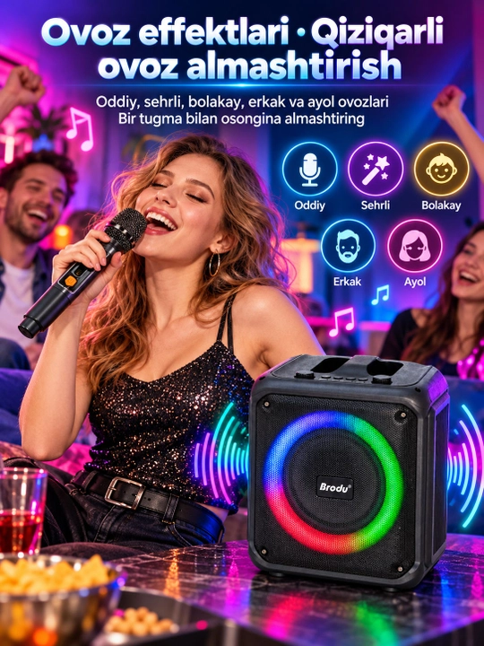Portativ Bluetooth karnay , 6,5 dyuym, RGB chiroq, 10 Vt