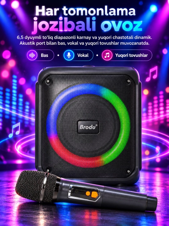 Portativ Bluetooth karnay , 6,5 dyuym, RGB chiroq, 10 Vt - 