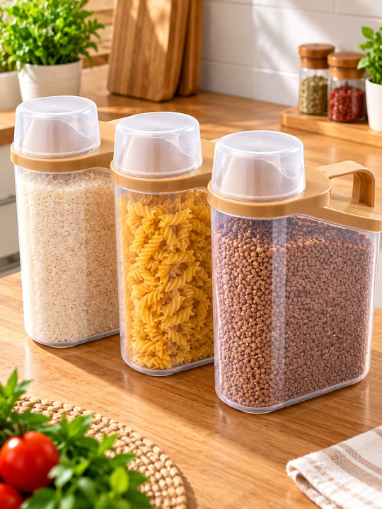 Контейнеры для продуктов и сыпучих продуктов, пластиковые с ручкой, набор 3 штуки - 