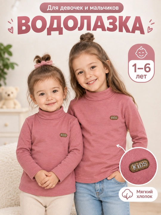 Детская водолазка 1-6 лет для мальчика и девочки, кофта с высоким воротником - 