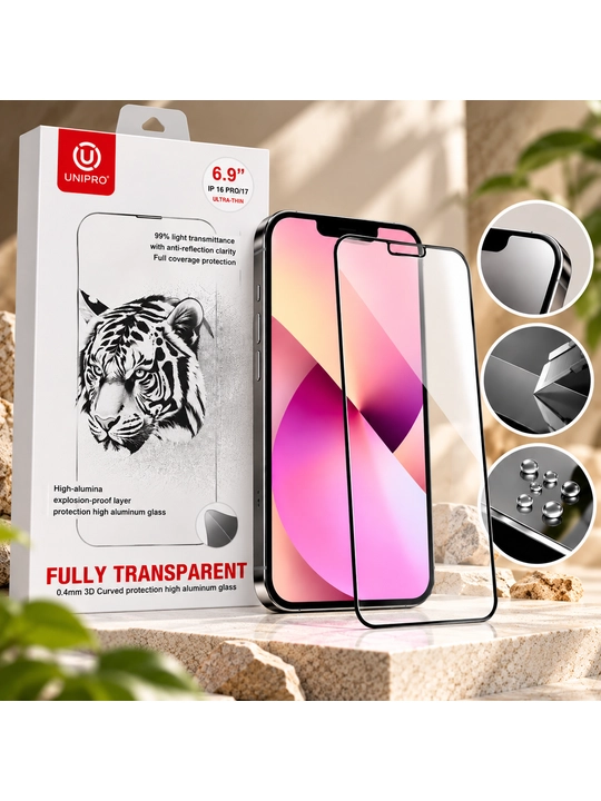 IPhone uchun UNIPRO Full Cover 3D himoya oynasi (6,7dyuym), 9H qattiqlik, oleofob qoplama - 