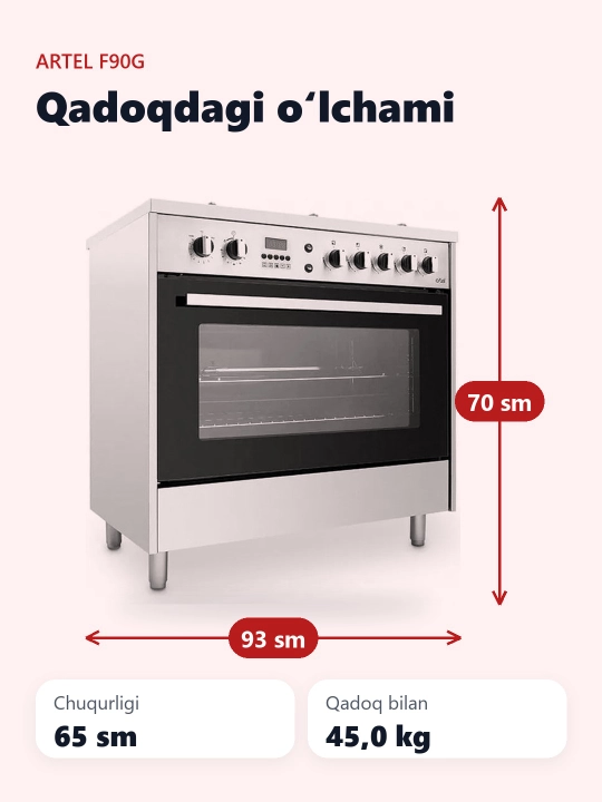 Artel Milagro F90G kulrang gaz plitasi