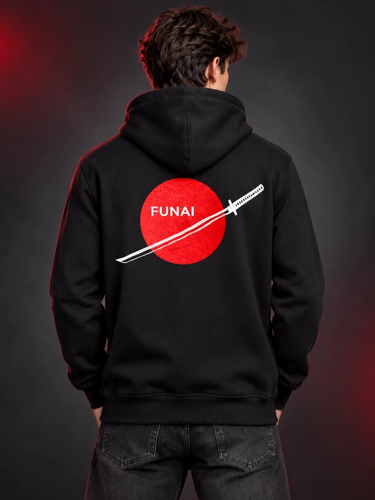FUNAI kapyushonli, qora rangli, kundalik mo‘ljalli erkaklar sviteri