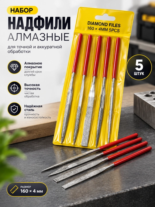 Olmos qoplamali nadfil to‘plami — 5 dona, 160 × 4 mm - 