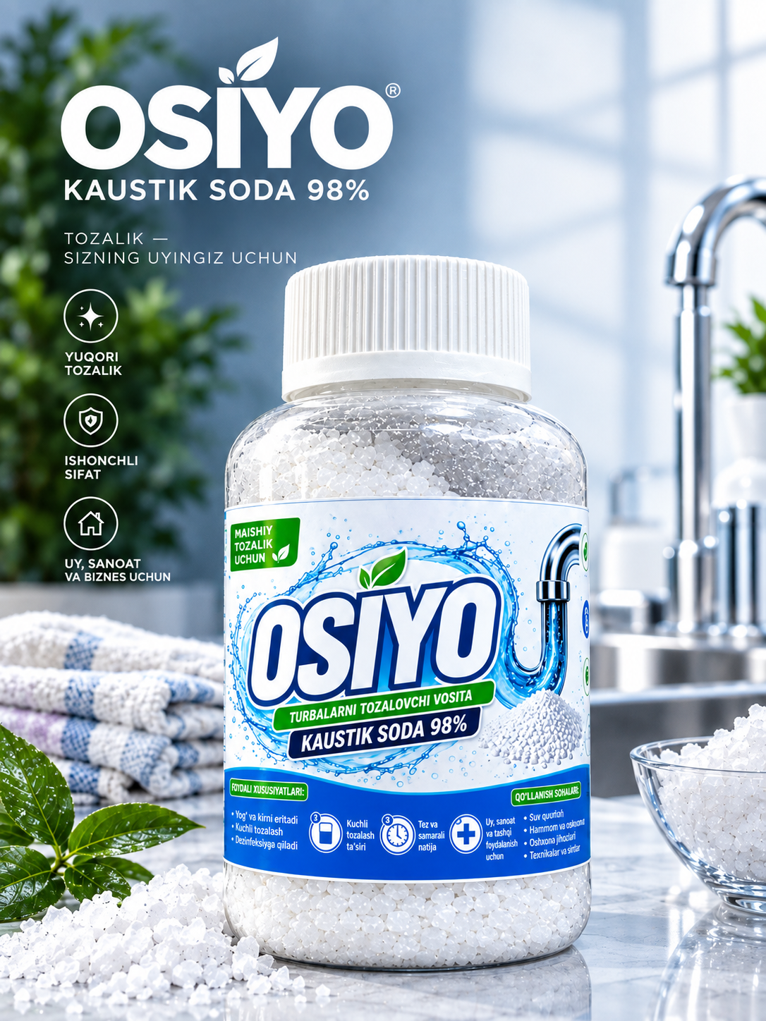 Osiyo Anti Zasor kaustik soda quvurlarni tiqilmalardan tozalash vositasi, 240 g - 
