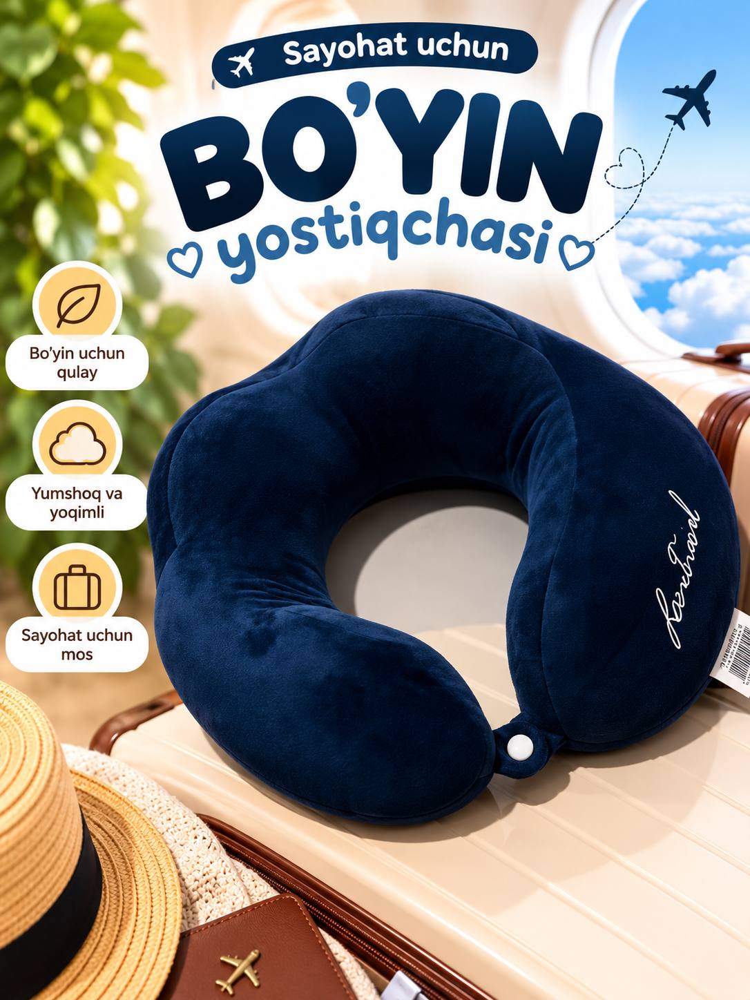 Sayohat uchun bo‘yin yostig‘i, yumshoq va qulay - 