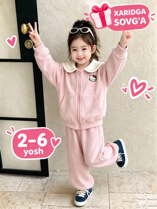 Спортивный костюм Hello Kitty для девочек — кофта на молнии и брюки, 2–6 лет - 