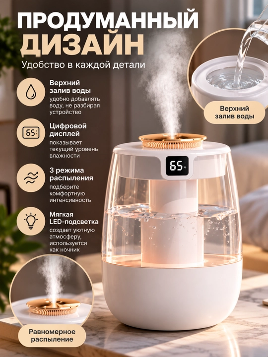 Havo uchun portativ namlagich 2 in 1, ultratovushli, kompakt, 1500 ml