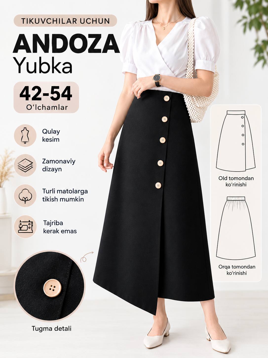 Ayollar uchun zamonaviy uzun yubka — tugmali klassik model - 
