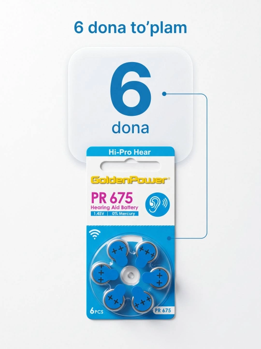 Батарейки для слуховых аппаратов Golden Power PR13 1,45V, 6 шт., 0% ртути