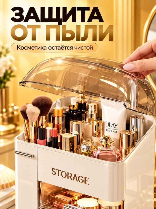 Органайзер для косметики и парфюмерии, бокс с крышкой и отделениями