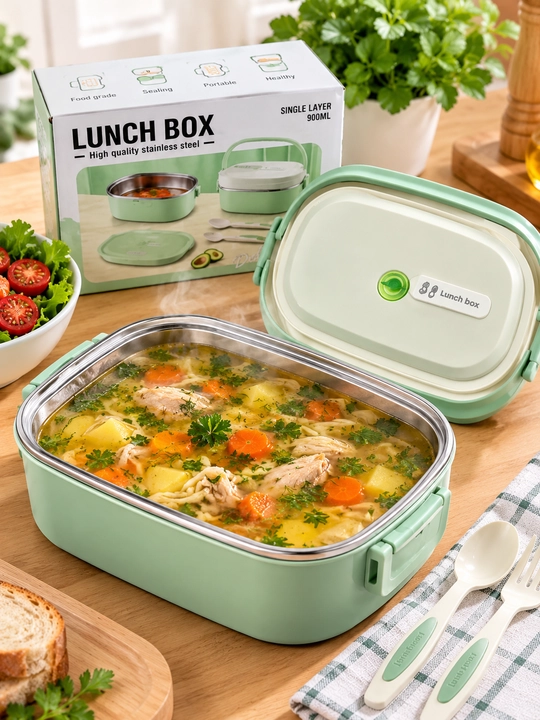 Lanch-boks konteyner, tushlik va ovqat uchun idish, qoshiq va sanchqi bilan lunch box - 