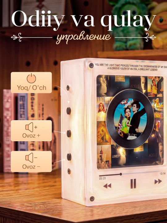 Muzlatgich uchun diskli musiqiy magnit, plastinkali kolonka, Anyofa retro tungi chirog‘i