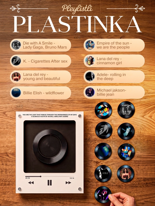 Muzlatgich uchun diskli musiqiy magnit, plastinkali kolonka, Anyofa retro tungi chirog‘i