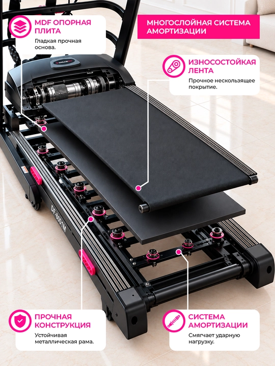 Yugurish yo‘lakchasi Dreamfit DF-8001M vibromassajyor va gantellar bilan, 130 kg gacha