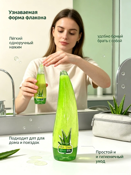 99% aloe skrab-gel shox shaklidagi shishada, yuz va tana uchun eksfoliant