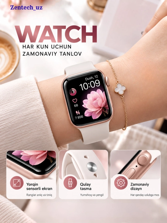 Умные часы Apple Watch — современный дизайн, сенсорный экран, удобный силиконовый ремешок