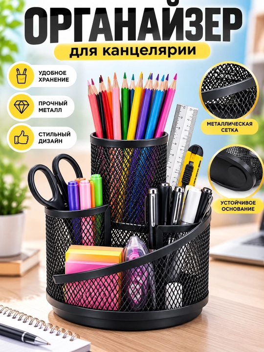 Подставка-органайзер для ручек, карандашей и школьных принадлежностей - 
