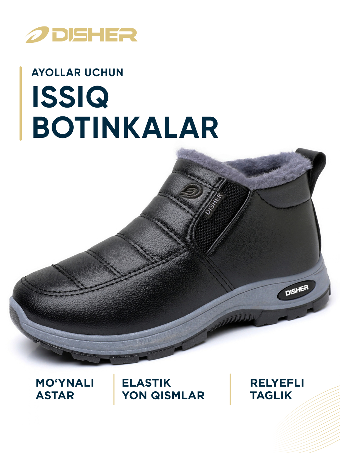 Ботинки женские DISHER Snowbloom, утеплённые, без шнурков, 36–43