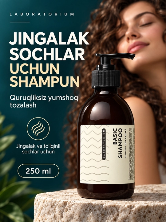 Laboratorium Basic Shampoo, jingalak va to‘lqinli sochlar uchun shampun, 250 va 500 ml