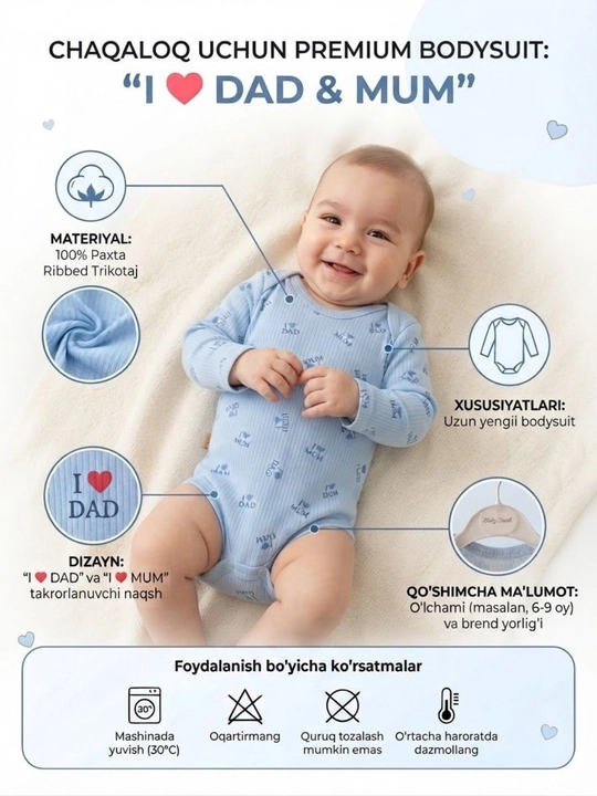 Боди детское длинный рукав I Love Mum & Dad, 100% органический хлопок, боди-комбинезон для новорожденных