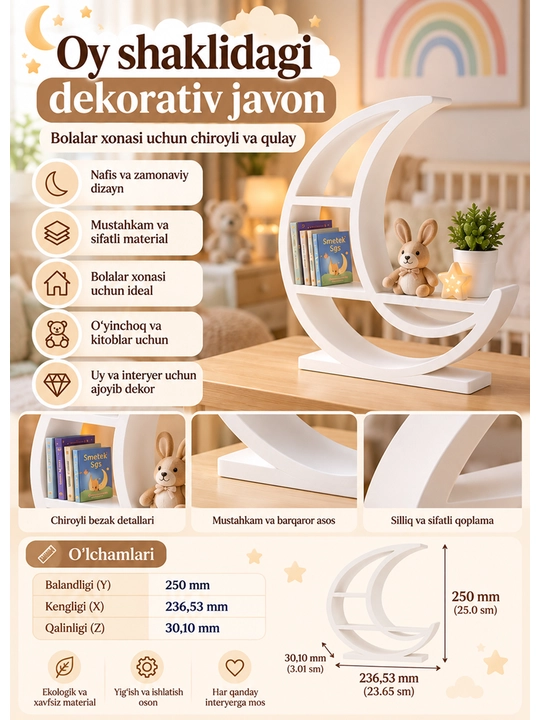Yarim oy shaklidagi tokcha - Devor va Stol usti uchun - 