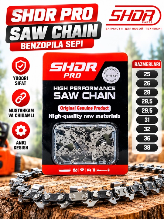 Цепь для бензопилы SHDR PRO, шаг 0.325 дюйма, паз 1.5 мм, 9 размеров - 