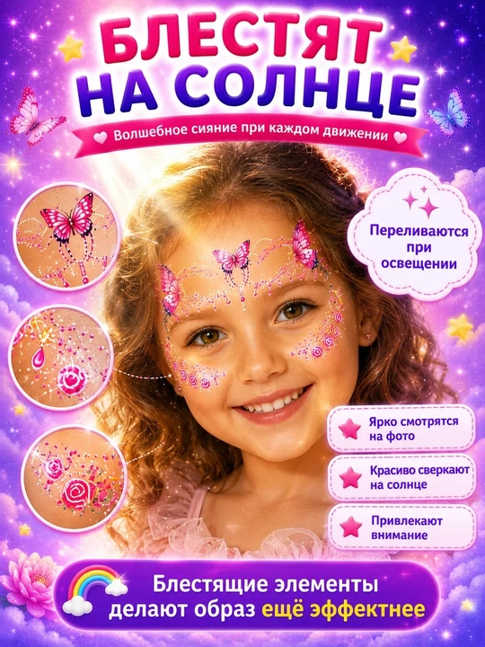 Наклейки на лицо для девочек, украшения для лица, наклейки на лицо, праздничные наклейки