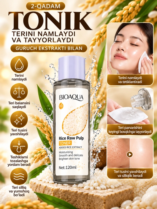 BIOAQUA Rice Raw Pulp 6 qismli yuz parvarishi to‘plami, guruch ekstrakti