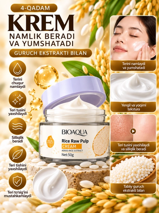 BIOAQUA Rice Raw Pulp 6 qismli yuz parvarishi to‘plami, guruch ekstrakti