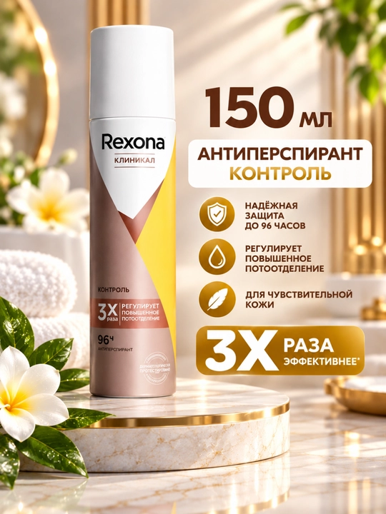 Рексона Дезодорант женский спрей антиперспирант Клиникал Сухость, защита 96 часов, 150 мл - 