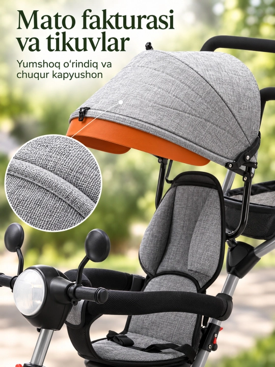 Ota-ona dastasi va soyabonli bolalar uch g'ildirakli velosiped-aravachasi