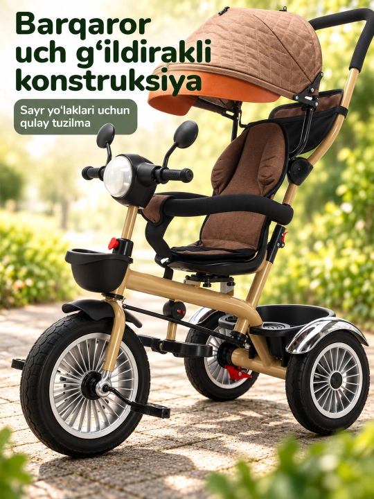 Ota-ona dastasi va soyabonli bolalar uch g'ildirakli velosiped-aravachasi
