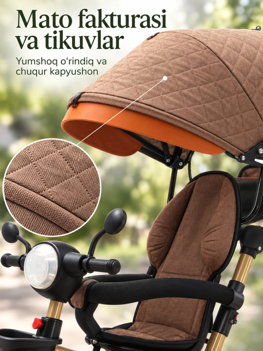 Ota-ona dastasi va soyabonli bolalar uch g'ildirakli velosiped-aravachasi