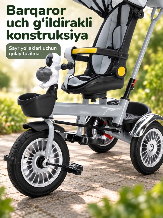 Ota-ona dastasi va soyabonli bolalar uch g'ildirakli velosiped-aravachasi