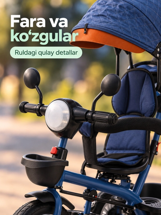 Ota-ona dastasi va soyabonli bolalar uch g'ildirakli velosiped-aravachasi