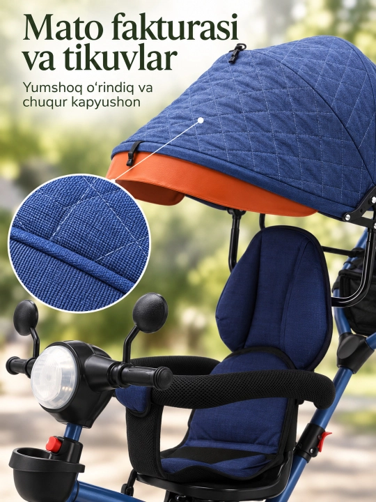 Ota-ona dastasi va soyabonli bolalar uch g'ildirakli velosiped-aravachasi